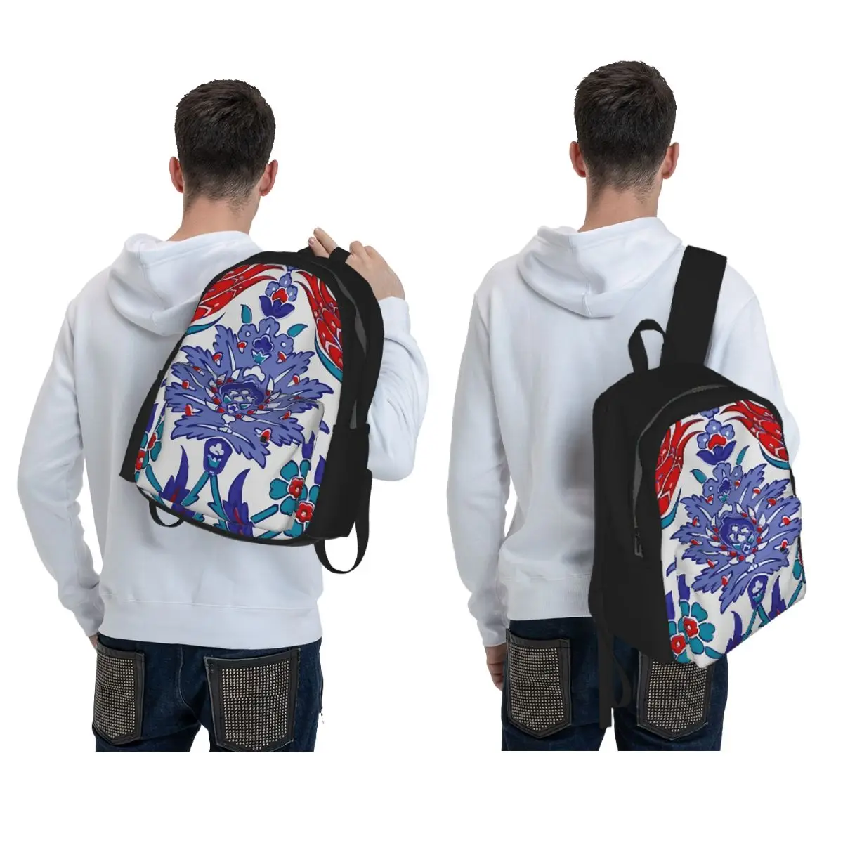 Oriental Tile Floral Pattern Backpack Daypack Large Capacity Boys Girls BookBag School Bag Shoulder Bags for Men Women
