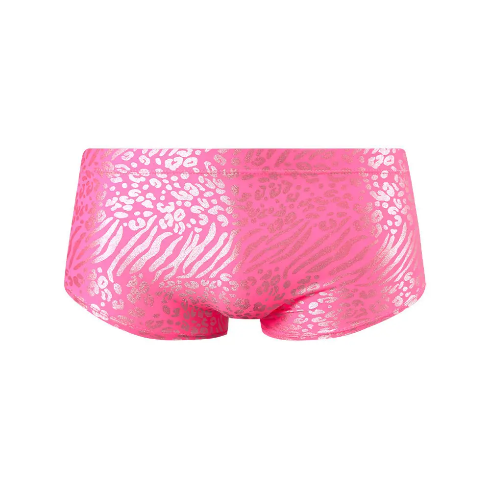 Glossy Leopard Seamless Satin Women Underwear Soft Stretchy Boxer Panties Plus Size Fitness Sports Tights Shorts