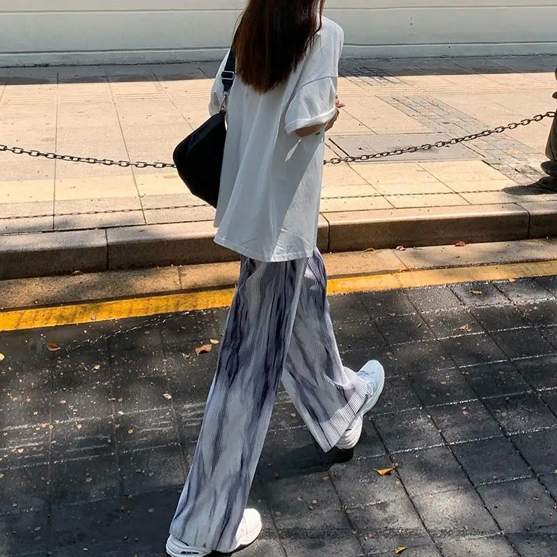 

Trendy Tie Dye Wide Leg Pants for Women Paper Bag Waist High Waist Casual Trousers Long Length
