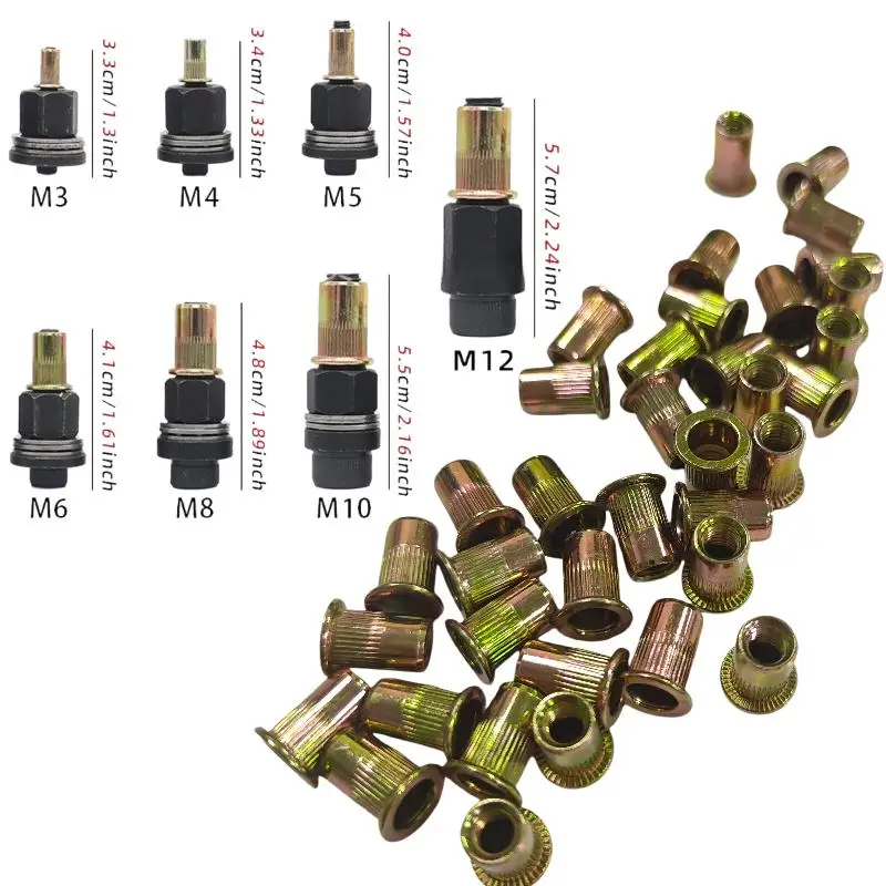52Pcs RH Threaded Rivet Nut Kit Heavy-Duty with Tools M3-M10 Zinc-Coated for Window Door Installation Hardware Repair