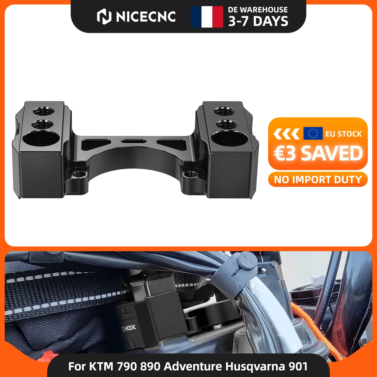 Image of 2022-2023 Lenkererhöhungskit 25,4 mm (1 Zoll) Lenkungsdämpferhalterung für Husqvarna Norden 901, KTM 790/890 Adventure 2019-2024, 790 Adventure R, 890 Adventure R, 790 Adventure S, 890 Adventure S,