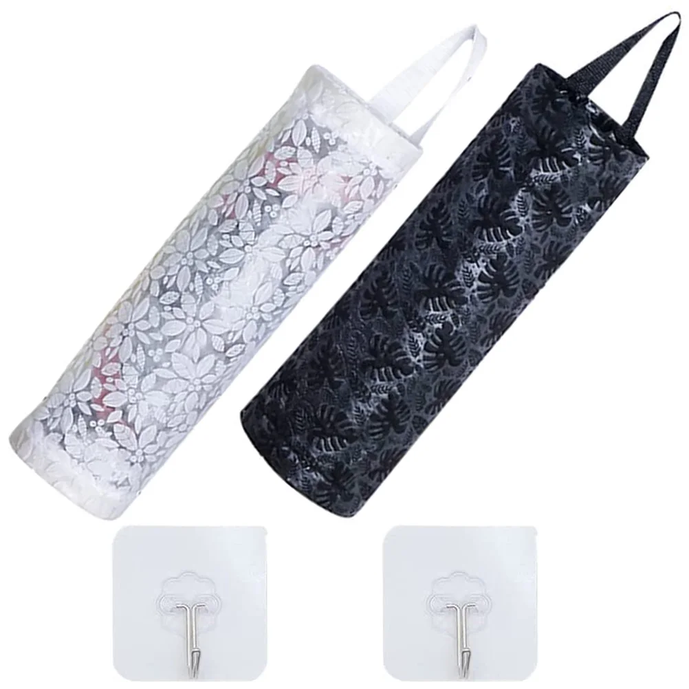 

2 set Floral Pattern Trash Holder Collapsible Non-Woven Wall Hanging Kitchen Bag Organizer Reusable Grocery Bag Dispenser Home