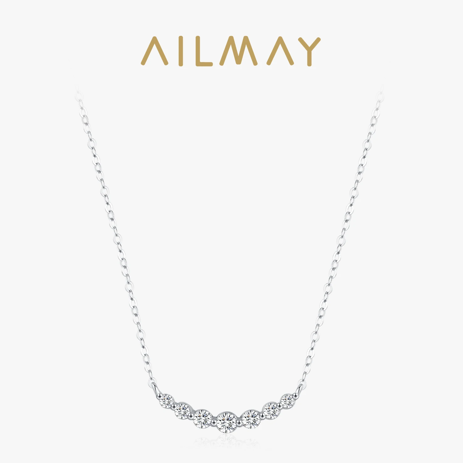 

Ailmay 925 Sterling Silver Round Cut Zircon Curved Smile Necklace The perfect Gift For Women's Holiday Or Anniversary