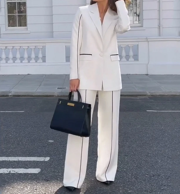 Workwear Women's Set 2023 New Hot Selling Fashion Long Sleeve Loose Button Suit Top and Pants Two Piece Set