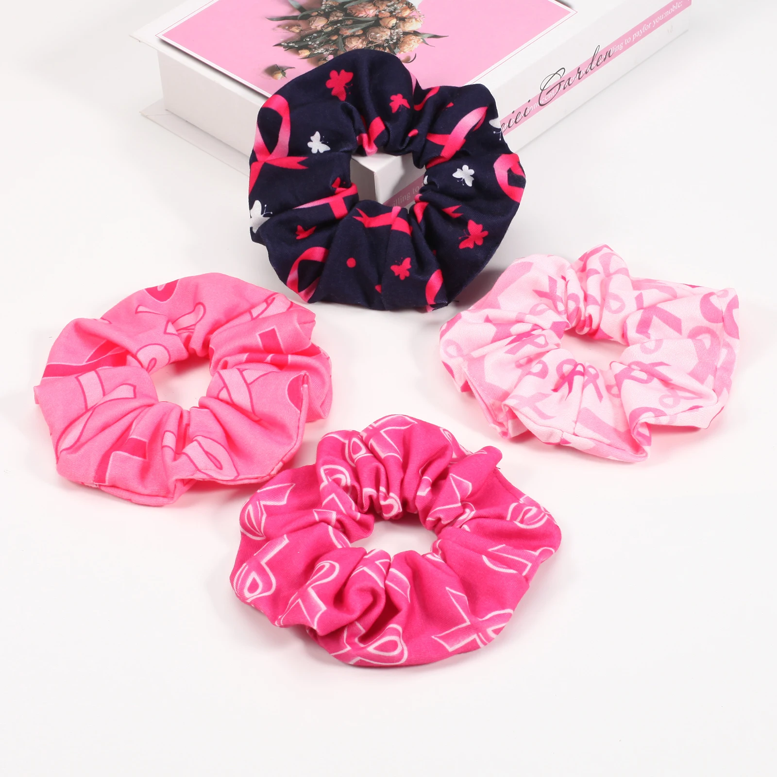 Pink ribbon breast cancer prevention and treatment pattern hair ties hair rope hair scrunchies