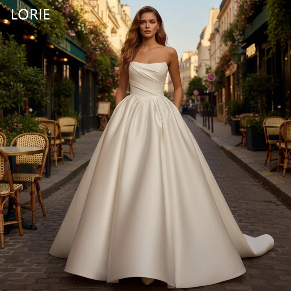 

LORIE Elegant Satin Wedding Dresses Strapless Sleeveless Draped A-Line Bride Prom Gown Floor-Length Bridal Gowns Customized