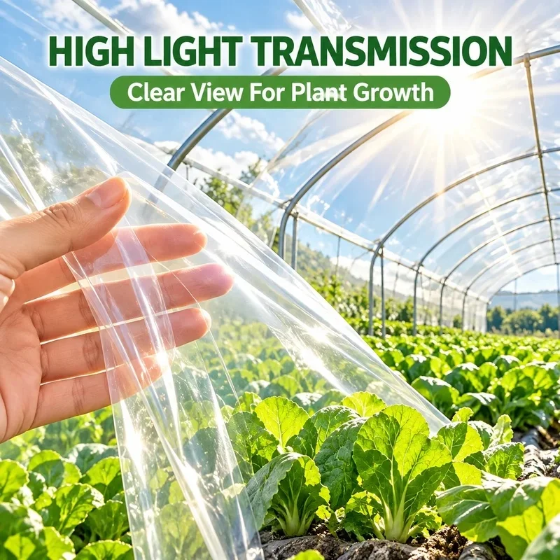 0.06mm 60 Micron Greenhouse Film Clear PE Plastic Cover for Garden Hoop House Vegetable Tunnel Rainproof Warm Plant Cover