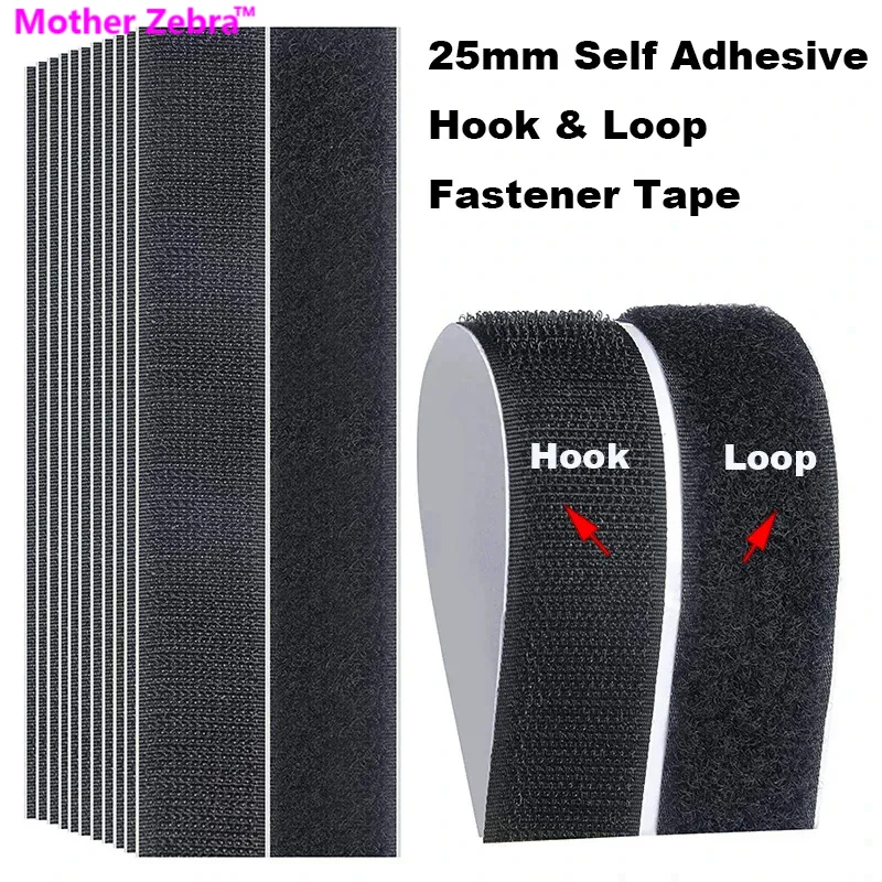 

25mm Wide Stick-on Hook & Loop Fastener Tape Nylon Self Adhesive Sticker Back Removable Hook Loop Tape DIY Craft Accessories