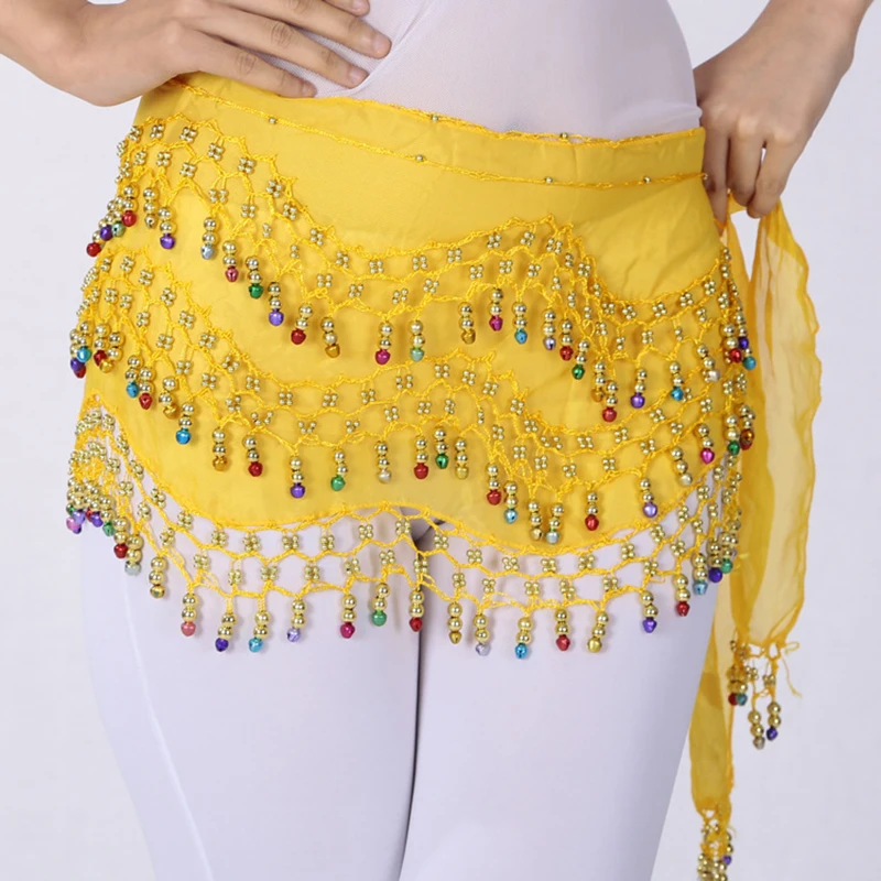 Belly Dance Colored Bell Waist Chain Indian Dance Belly Dance Waist Scarf Women Chiffon Dance Performance Hip Scarf Waist Belt