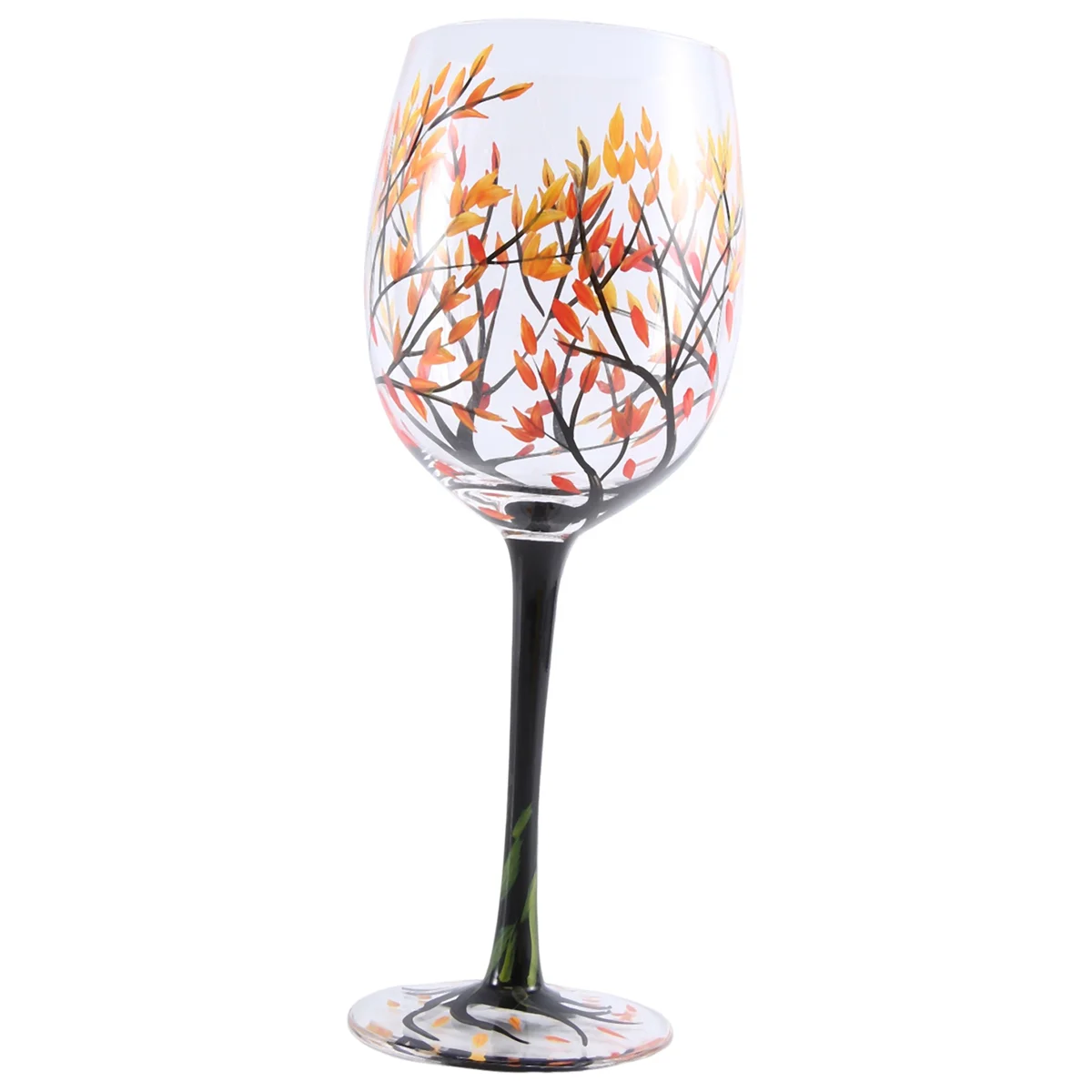 1Pcs HOT-Autumn Tree Wine Glass - Fall Colors - Leaves of Red, Yellow, Orange - Hand Painted - Fall Leaf