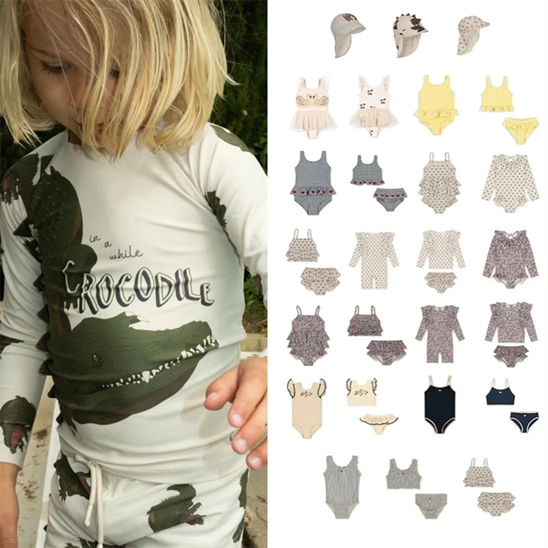 

2024 Summer Baby Girls KS Floral Swimwear Sets One Piece Kids Holiday Swimsuits Toddler Girl Swim Bikini Outwear Shorts Cap 1-9Y
