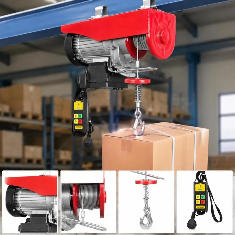 Treuil électrique 300kg à 600kg, hauteur de levage 12m, treuil à câble motorisé 1150W, palan à câble et palan à chaîne, vitesse de levage 10m/min, avec télécommande sans fil