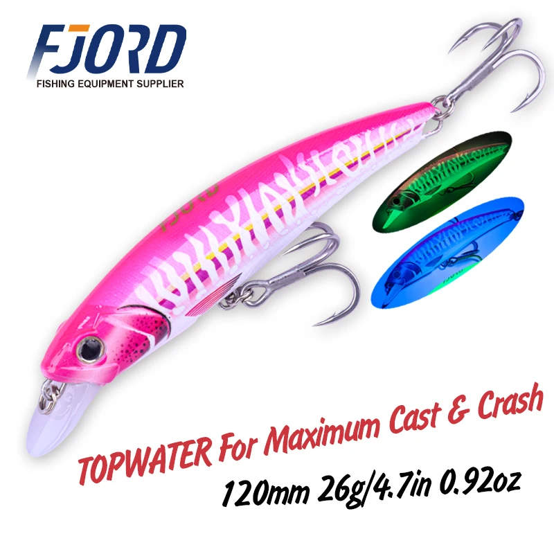 

FJORD 120mm 36g 140mm 37g Topwater Fishing Lure Floating UV Effect Integral Steel Frame Artificial Baits Fishing Items Supplies