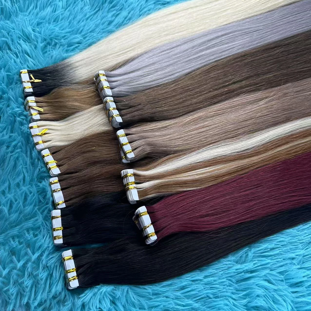 ナチュラルテープインヘアエクステンション人毛目に見えないPUテープインレミー人毛エクステンション接着剤で固定ストレートヘア18インチ # 1b 20個