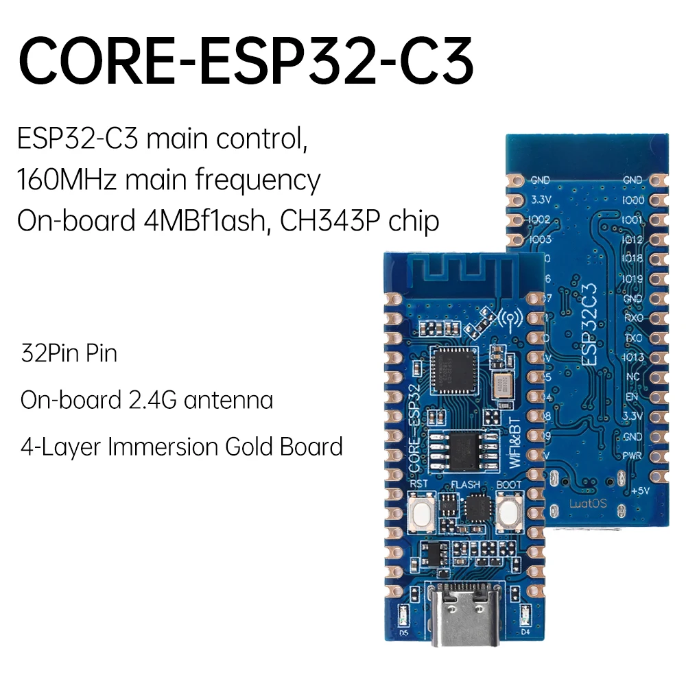 

ESP32 C3 Development Board ESP32 C3 CORE Board Onboard 2.4G Antenna 32Pin IDF WiFi + Bluetooth CH343P for Arduino Microprython