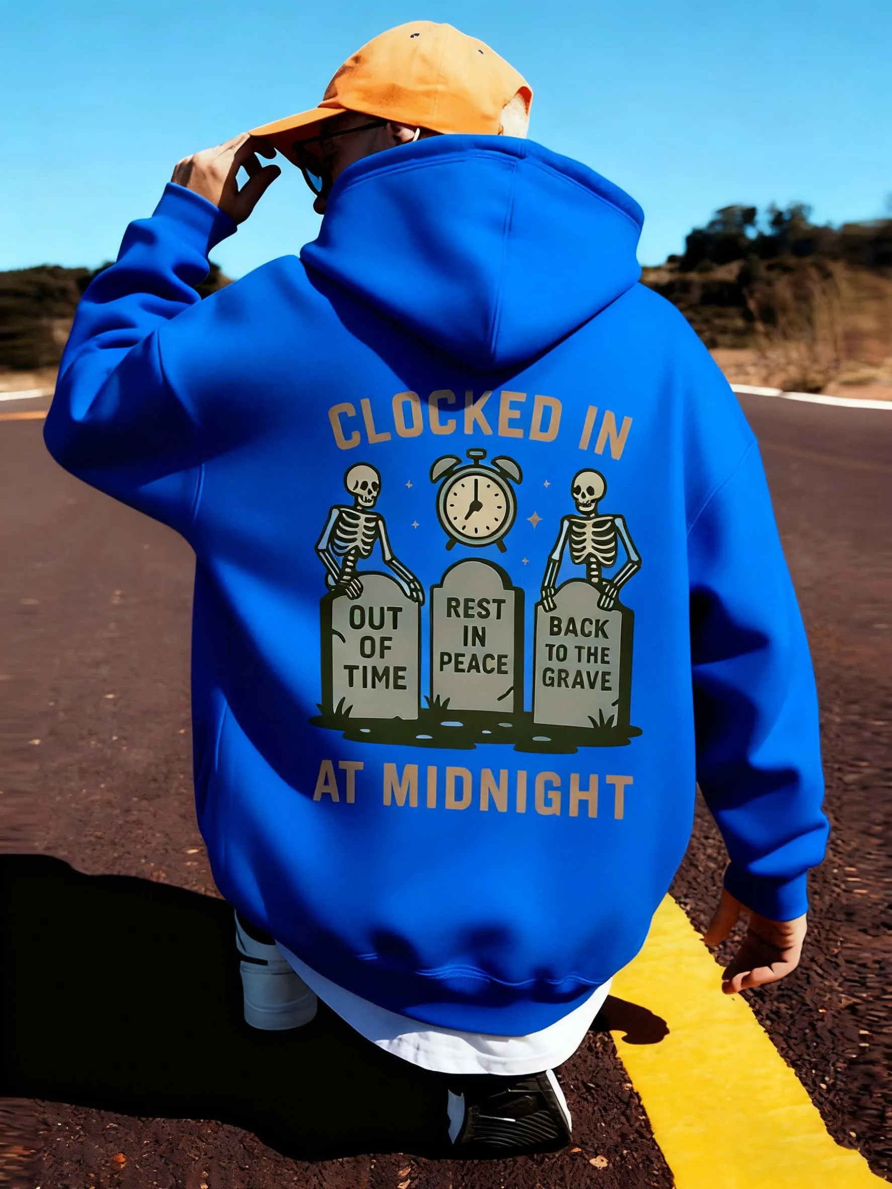 منتصف الليل تحقق في الهيكل العظمي نمط الرجال السترة هوديي، فضفاضة تناسب. مثالية لأزياء الهالوين.