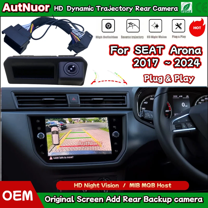 HD Dynamic Trajectory Rear View Camera For SEAT Arona 2017 2018 2019 2020 2021 2022 2023 2024 Car Tailgate Handle Reverse Camera