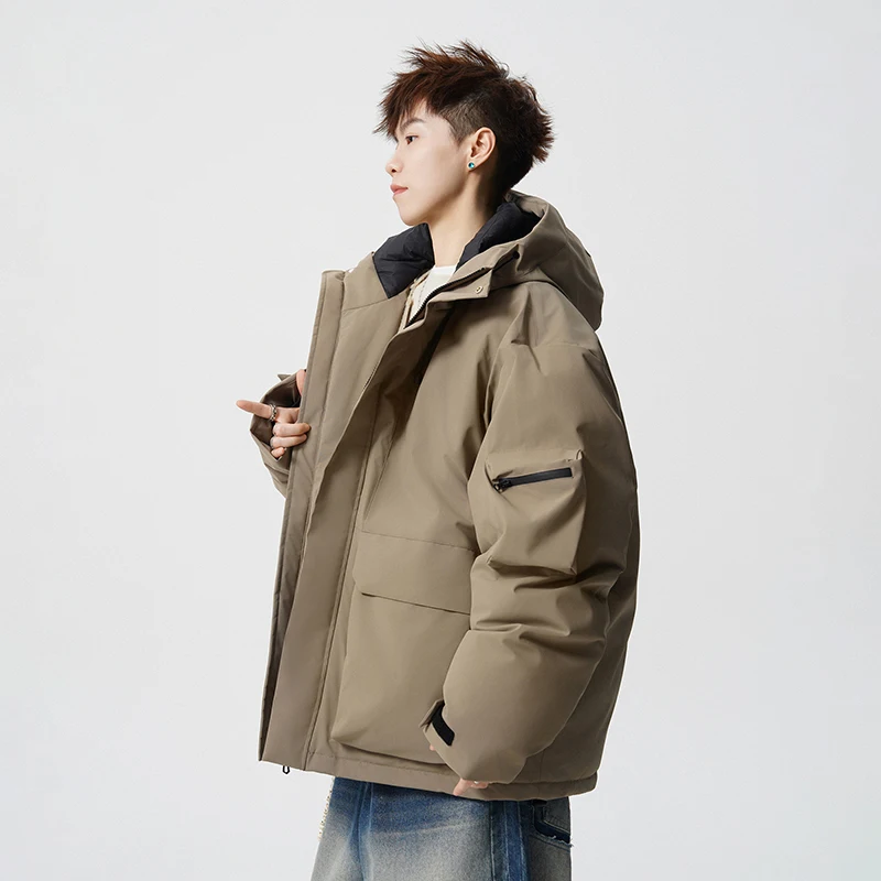 

Hooded down Jacket Men's Winter Thickened Loose Casual Fashion Warm Comfortable All-Match Outerwear Polyester Fiber Zipper