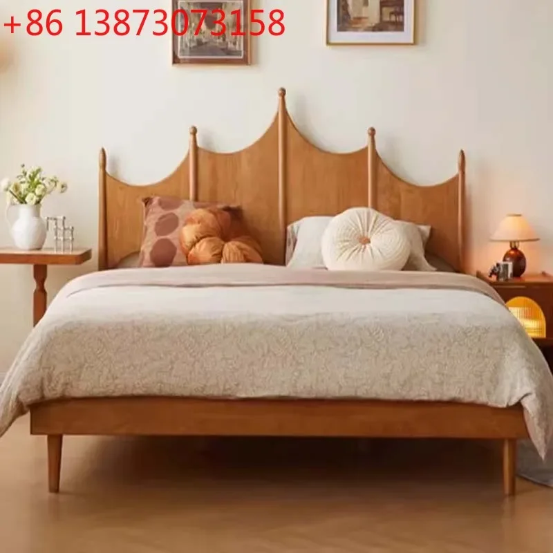 North American cherry wood solid wood bed modern simple children princess crown double bed retro  full solid wood single bed