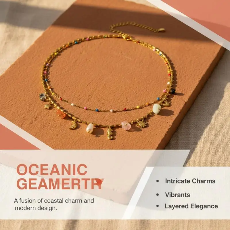 Boho Sexy Mode Edelstahl Seestern Seepferdchen Anhänger Halskette Damen Niedliche Bunte Perlen Schlüsselbeinkette Schmuck Geschenk – Detail 1