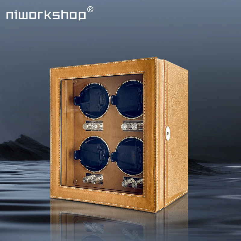 Niworkshop Automatic Watch Winder,2/4/6 Slots Watch Storage Case,PU leather Watch Box with Key Unlocking,4 Rotation Modes