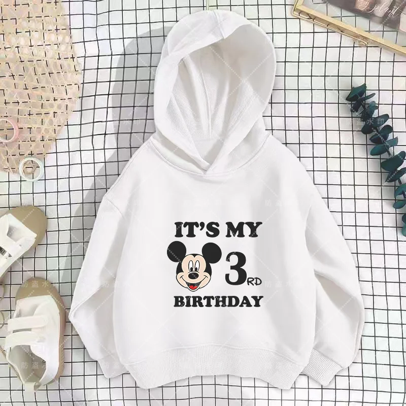 Disney Birthday Number 3-12 Minnie Mouse Hoodies Cartoons Baby Sweatshirt Boy Kawaii Girl Clothes Disney Mouse Kawaii Cartoons