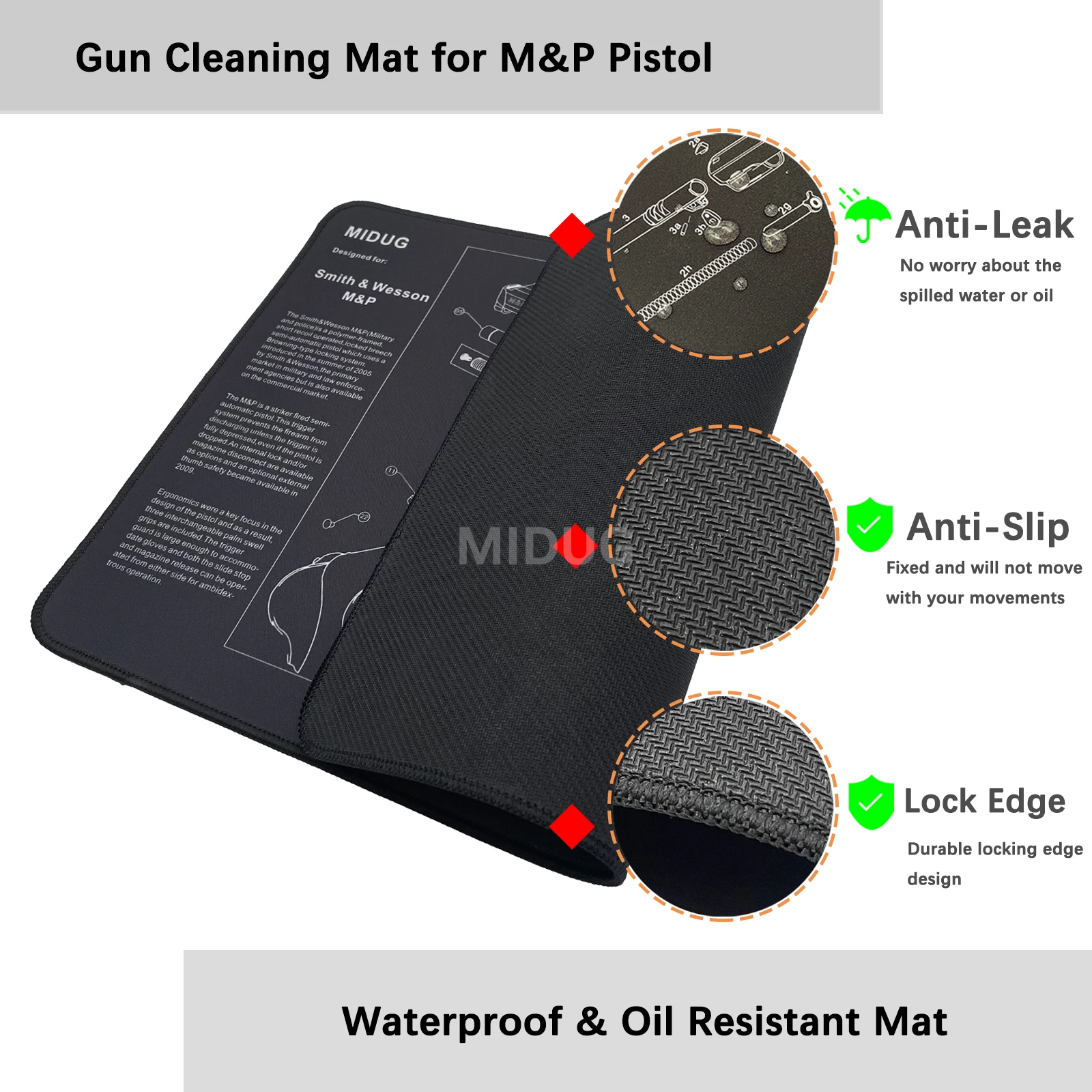 MIDUG Gun Cleaning Mat for Smith & Wesson M&P Handgun Protective Workbench Mat for M&P Pistol Cleaning, Gun Cleaning Pad