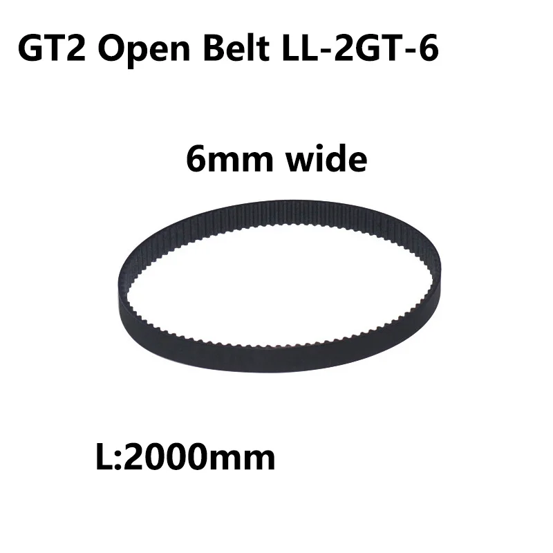 2GT Open Timing Belt LL-2GT-6, 6mm Width 2000mm Length Single Sided Rubber Open Synchronous Belt for 3D Printer GT2 Pulley Drive