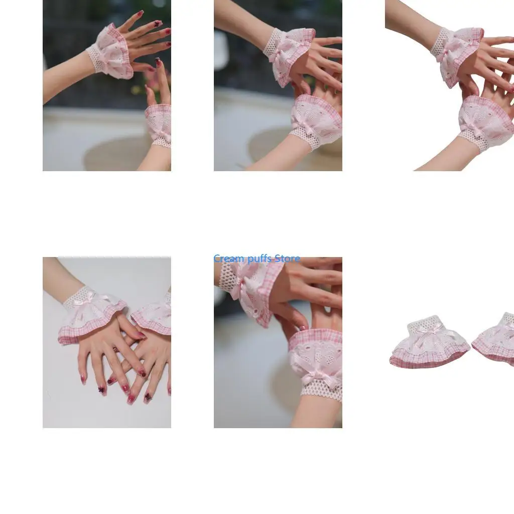 50LE 2000S Elegant Lace Ruffle Cuffs Hand Covers False Sleeves With Embroidery Bowknot