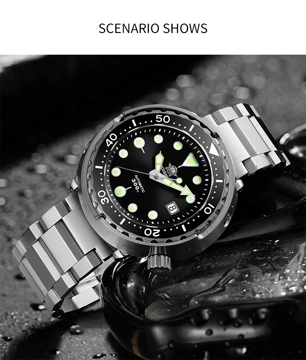 ADDIESDIVE Men's Automatic Mechanical Watch with Sapphire Crystal BGW9 Super Luminous Tuna Diver Watch 300m Business Watches