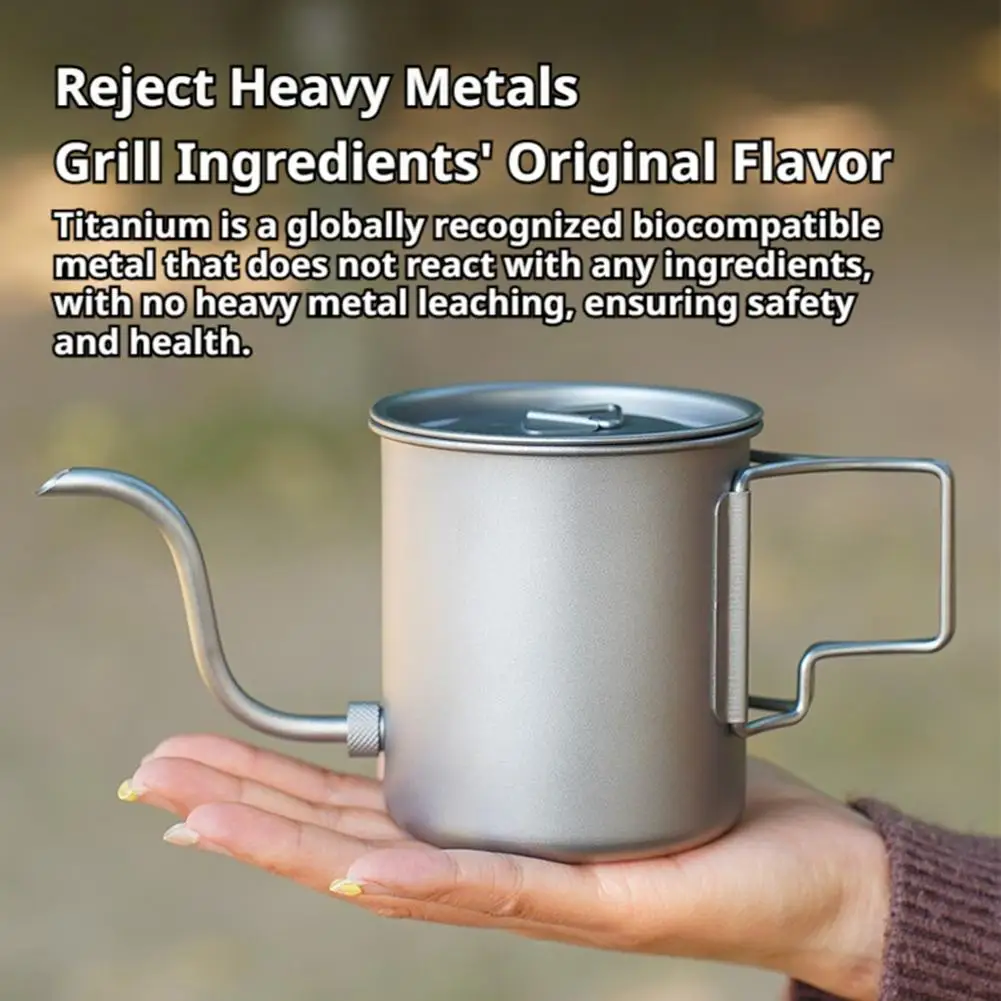 420ml Lightweight Titanium Coffee Pot With Lid Gooseneck Spout Foldable Handle Camping Mug For Outdoor Travel Camping - view 2