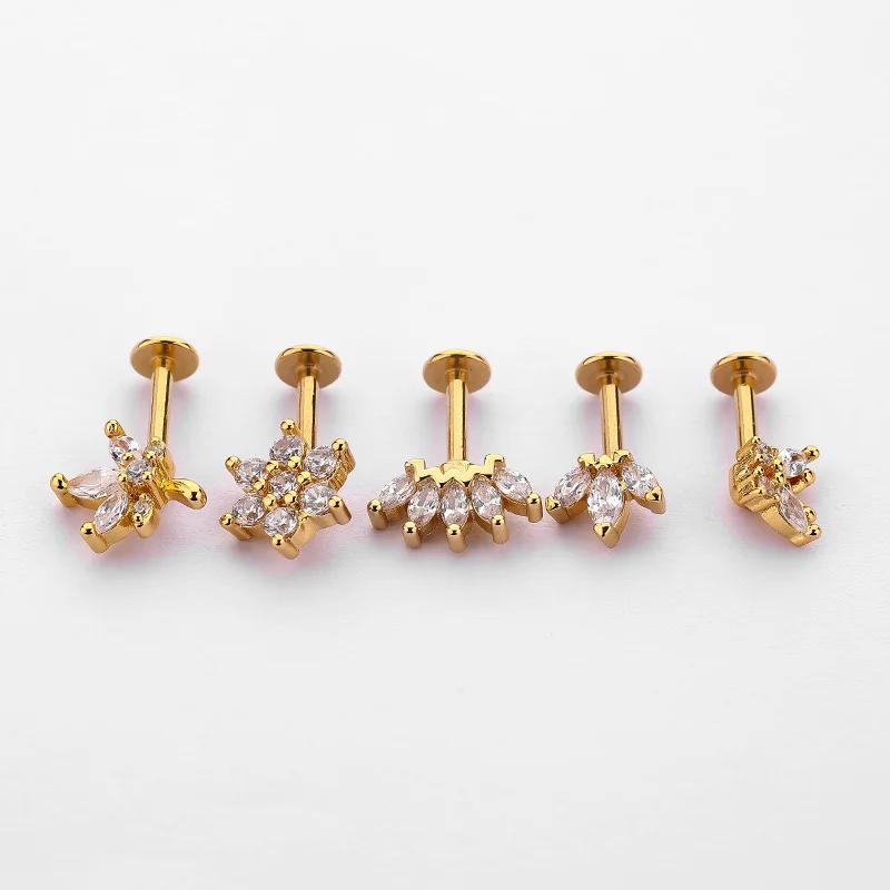1Piece 16G Flat Vertical  Back Flower Earring Marquise CZ Tragus Cartilage Helix Piercing Jewelry