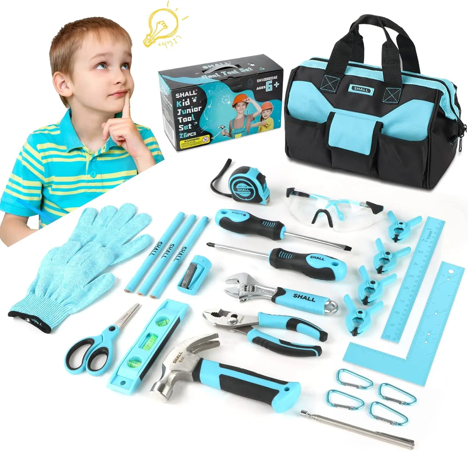 

26-Piece Tool Set with 12" Bag, Safety Certified for DIY Building & Woodwork, Ages 6+