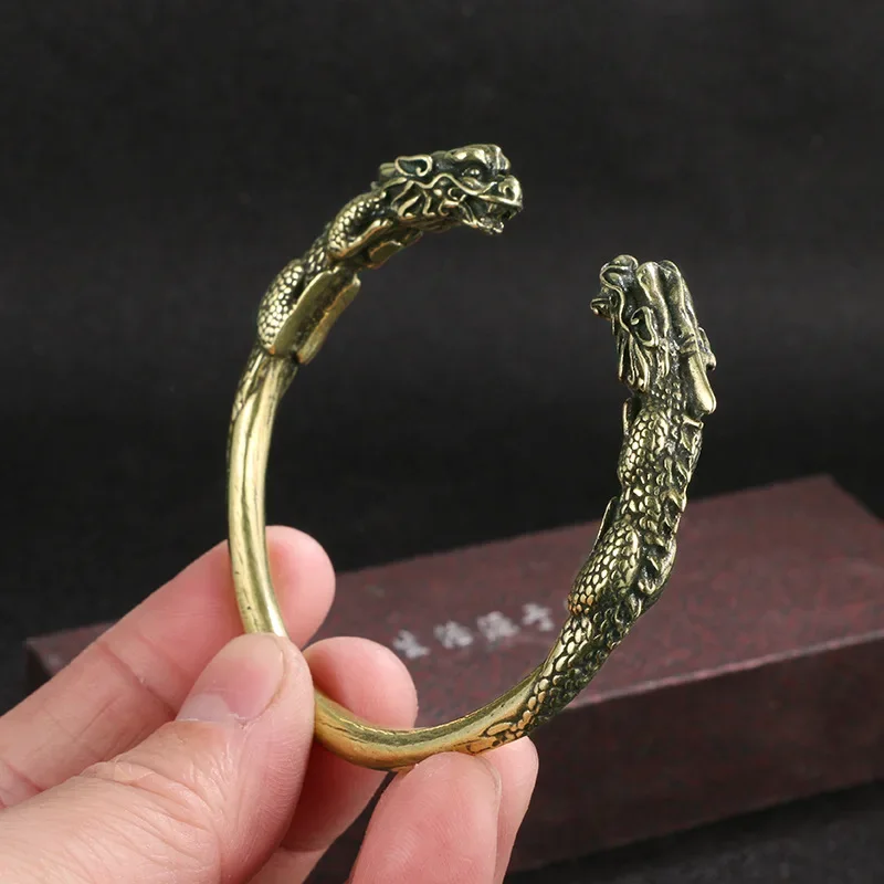 Creative and Domineering Brass Solid Bracelet Handicraft Jewelry with Dragon Head Round Stick Bracelet