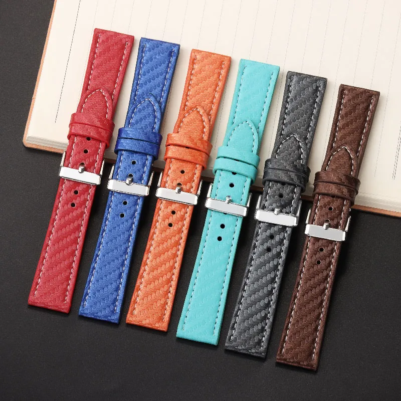 Carbon Fiber Pattern Straps Genuine Leather Straps Watchbands18mm 20mm 22mm 24mm Watch Accessories Superior Quality Watch Strap