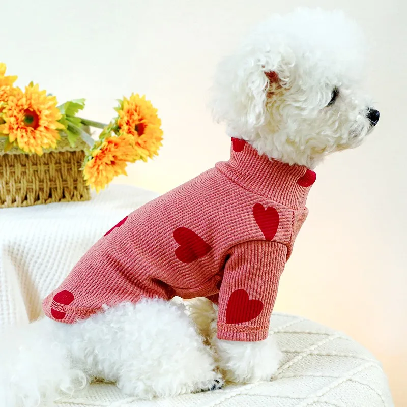 Pet Dog Shirt Soft Dog Clothes Luxury Puppy Pullover Love Print Cat Shirt Warm Kitten Clothing Chihuahua Clothes Pet Cat Apparel