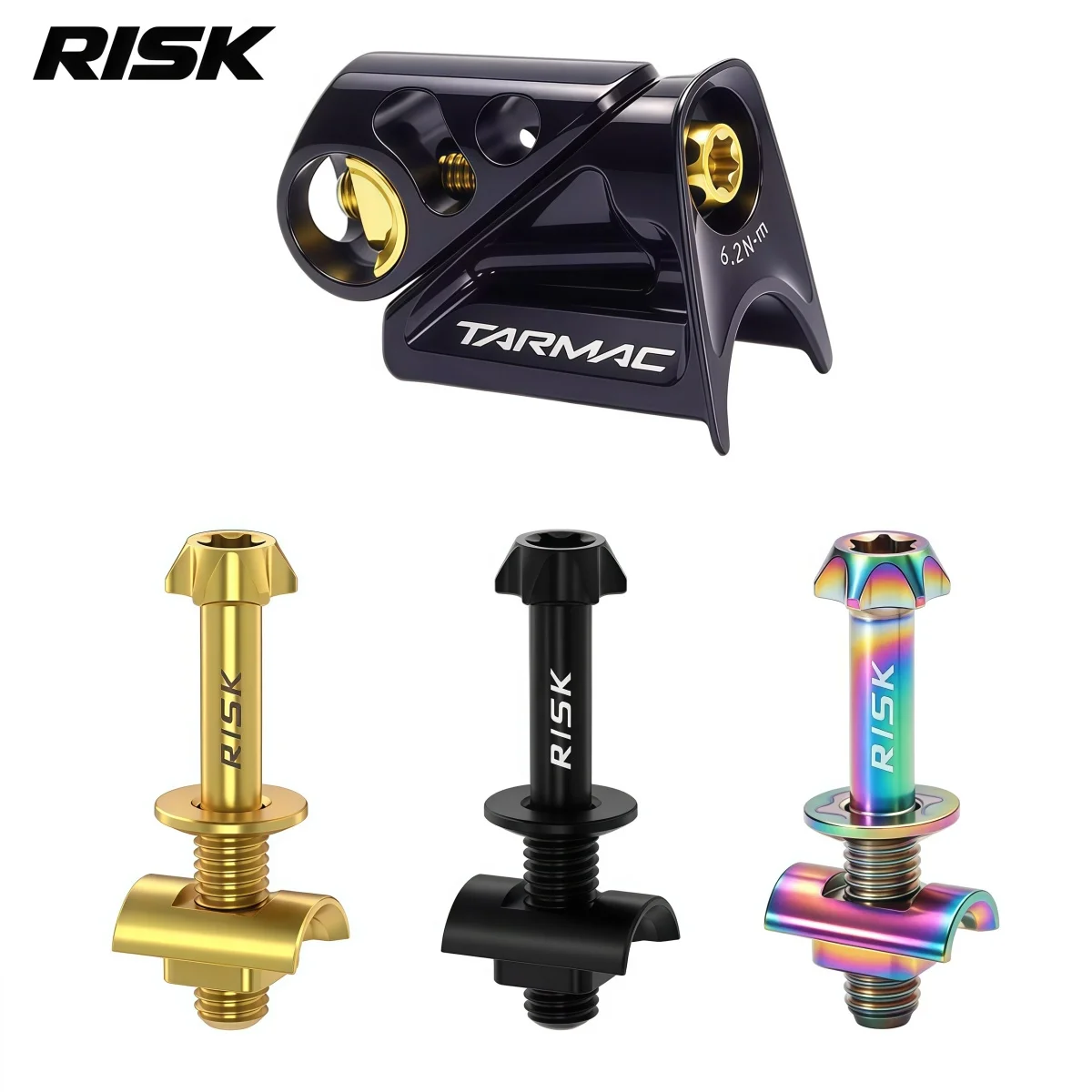 RISK RT152 / RT153 Titanium Hidden Seatpost Clamp Bolts – M5 x 29mm For Specialized Tarmac SL7 / SL8 (Gold / Rainbow / Black)