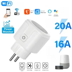 Tomada inteligente wi-fi eu16a/20a, monitor de energia e controle de voz, temporização, vida inteligente, controle tuya, funciona com alexa, google home