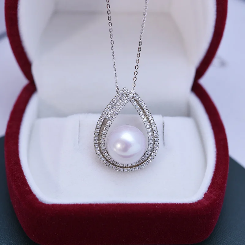 

Lefei Trendy 11-12mm Strong Luster Few Flaw Freshwater FlowerPearl Waterdrop Necklace Charms Women 925 Silver Jewelry Gift DZ009