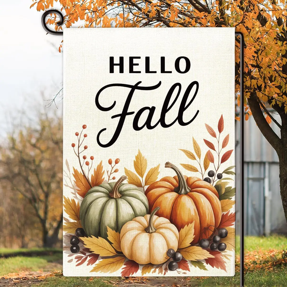 Hello Fall Pumpkin Garden Flag Double Sided Autumn Leaves Thanksgiving Yard Flag Seasonal Holiday Outdoor Decoration for Pat yyi