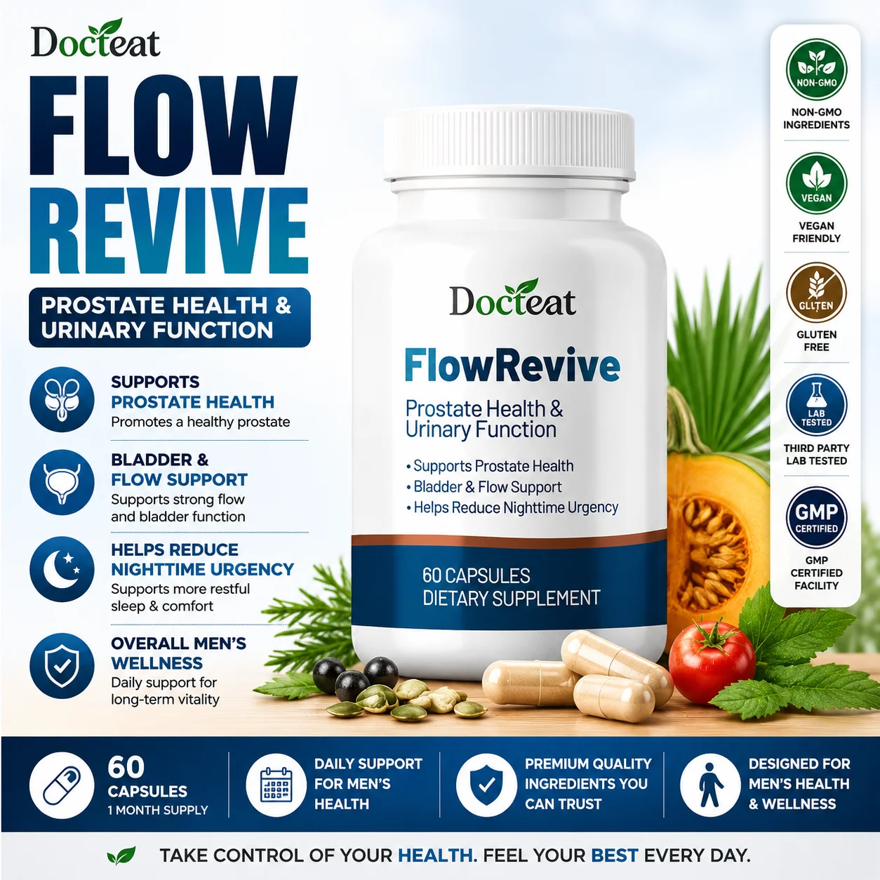 

Men's Prostate and Bladder Support Capsules with Saw Palmetto Pygeum Bark Pumpkin Seed Beta Sitosterol Lycopene Quercetin
