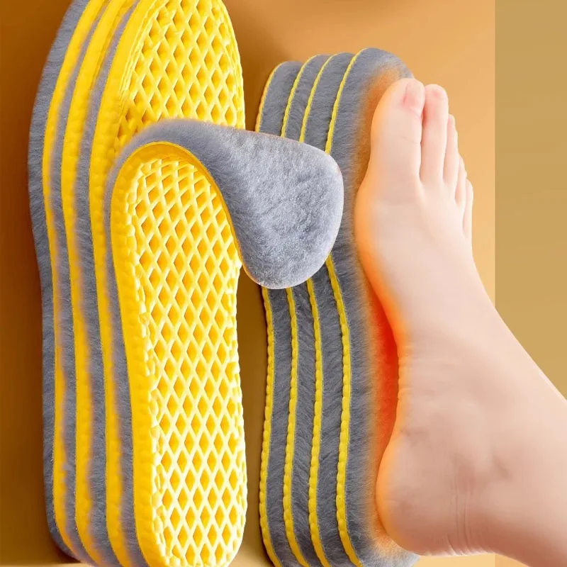1/2pairs Unisex Winter Warm Insoles Soft Self-Heating Cushion Plush Shoes Inserts Thicken Shock-absorbent Breathable Shoe Sole