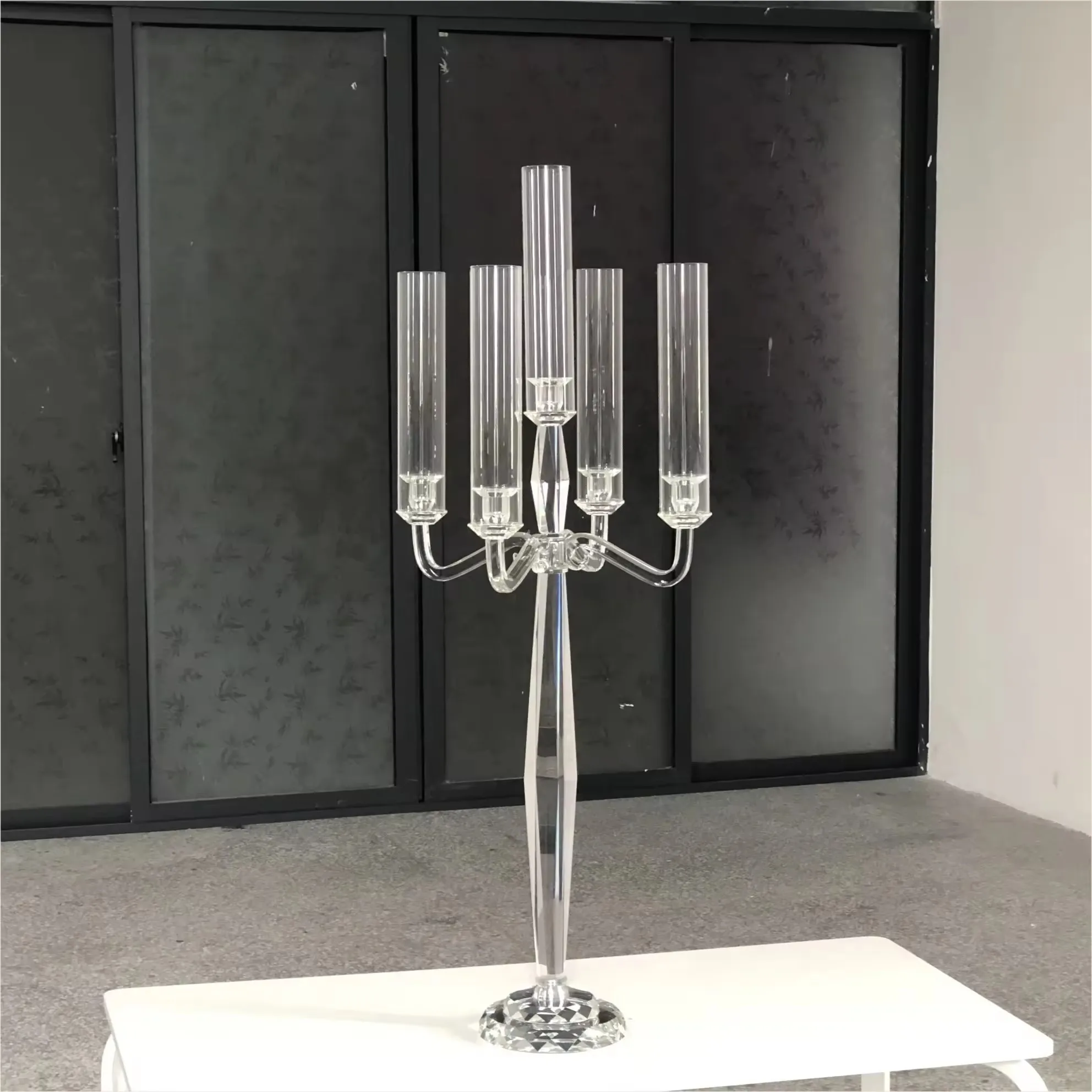 need time to make )Hot Sale Tall Wedding Decoration 5 Arms Clear Wedding Crystal Centerpiece Candelabra