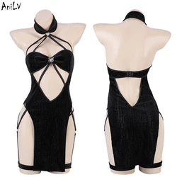 AniLV Halloween 2024 Hollow Straps Halter Spider Dress Unifrom Women Backless Cheongsam Outfits Costumes Cosplay