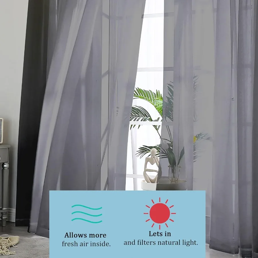 ستائر شفافة سوداء لغرفة المعيشة وغرفة النوم: طقم لوحتين بطول 84 بوصة مع تصميم جيب قضيب قماش فوال خفيف الوزن f #4