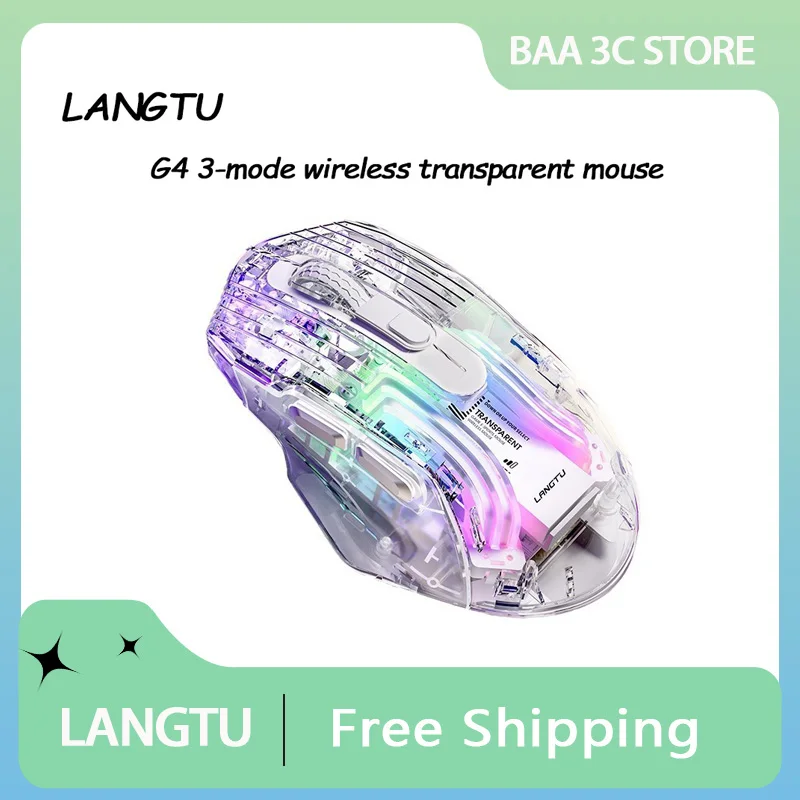 

Langtu G4 Transparent Wireless Mouse 3Mode 2.4G Bluetooth Silent Mouses Sensor DPI RGB Rechargeable Ergonomic Gamer Mice