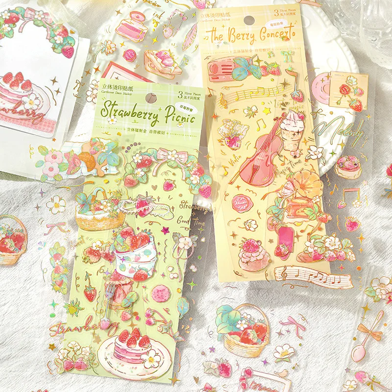 3sheets/1lot Kawaii Scrapbook Stickers  Sweet Berry Story Junk Journal Gold Planner Stationery Sticker Planner Decorative