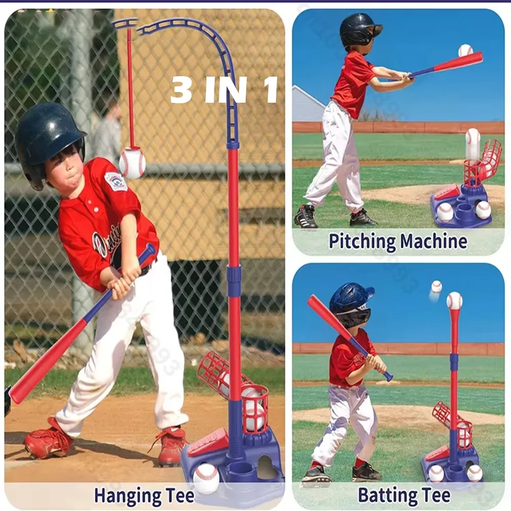 

3-in-1 Kids Baseball Toy Set catapult launcher with Hanging Ball Stand/Standing T-Ball/Auto Launcher Toddler Interactive Sports