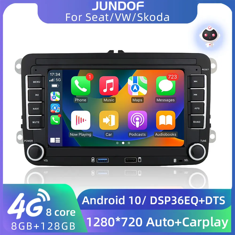 JUNDOF 2 Din Android Car Radio GPS 4G WiFi DSP Carplay For VW / Volkswagen Skoda Octavia Golf 5 6 Touran Passat B6 Polo Jetta