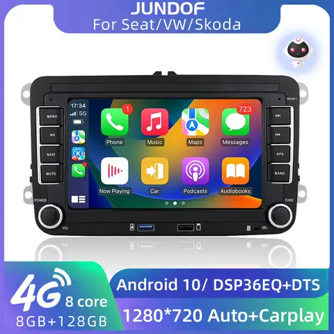 JUNDOF 2 Din Android Car Radio GPS 4G WiFi DSP Carplay For VW / Volkswagen Skoda Octavia Golf 5 6 Touran Passat B6 Polo Jetta